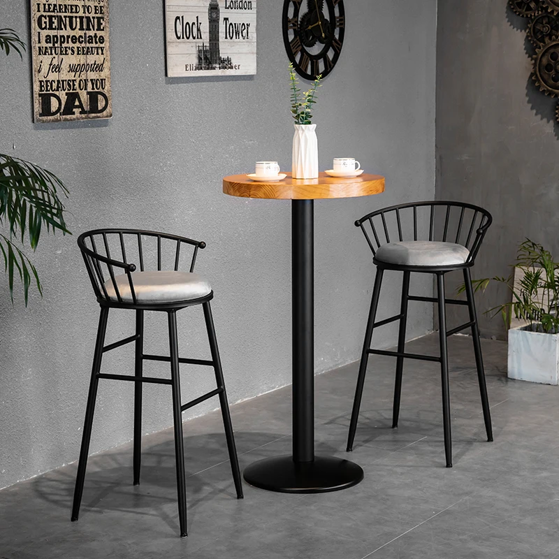 Modern Iron Bar Chair Retro Luxury Counter Height Salon Bar Stool Dining Reception Desk Sillas Para Comedor Restaurant Furniture