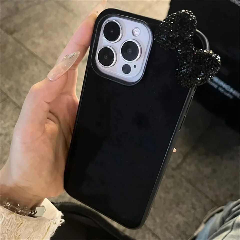 Funda brillante con lazo 3D y diamantes para iPhone 16 15 13 12 11 Pro Max 15 Plus 13 Mini X XR XS 7 8 SE2, estilo coreano, suave y linda 6
