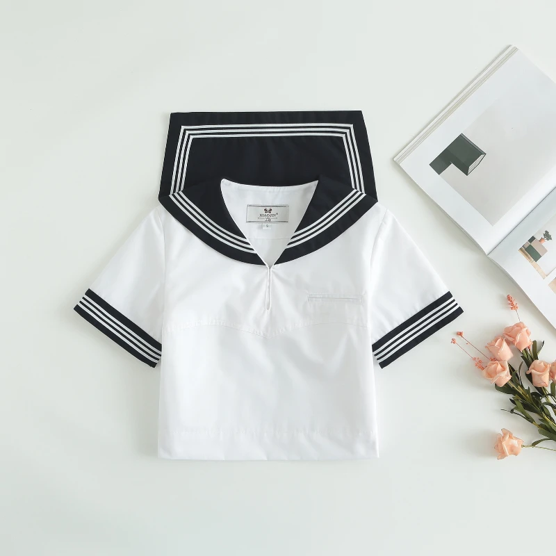 Japanese Sailor Uniform JK Uniform Short-sleeved Flower Cyanine Color Seagull Line Basic Sailor Uniform Fashion School Uniforms