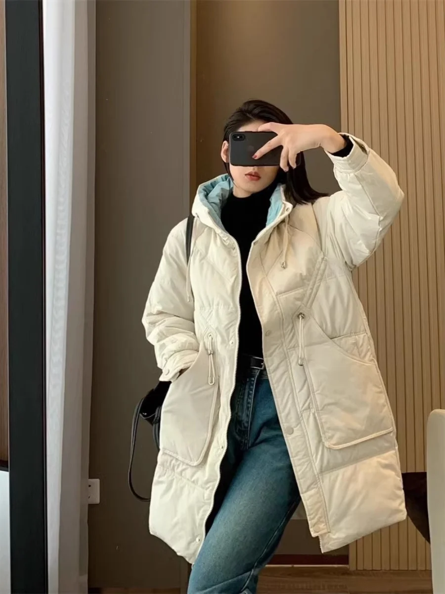 

Deluest женское свободное пальто с капюшоном средней длины на хлопковой подкладке, теплая универсальная осенне-зимняя верхняя одежда