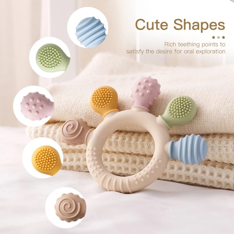 0-12Month Silicone Baby Teether Toys Food Grade Toddlers Anxiety Teething Ring Sensory Toys Silicone Animal Soothing Accessories