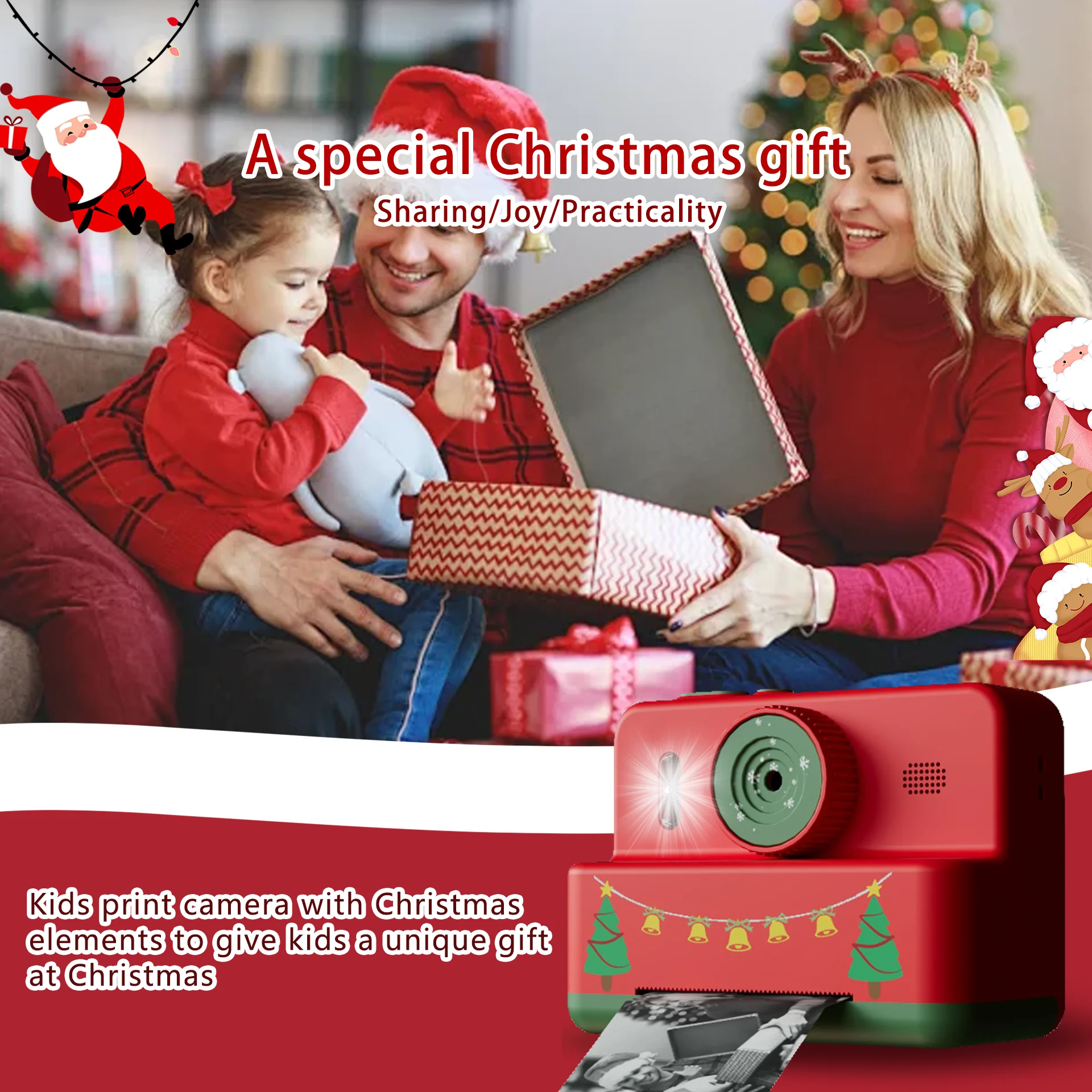 Cámara para Niños, Mini Cámara Digital de Doble Lente con Pantalla IPS de 2.8 Pulgadas e Impresión Instantánea, Cámara de Impresión de Fotos Portátil, Juguete, Regalo de Navidad
