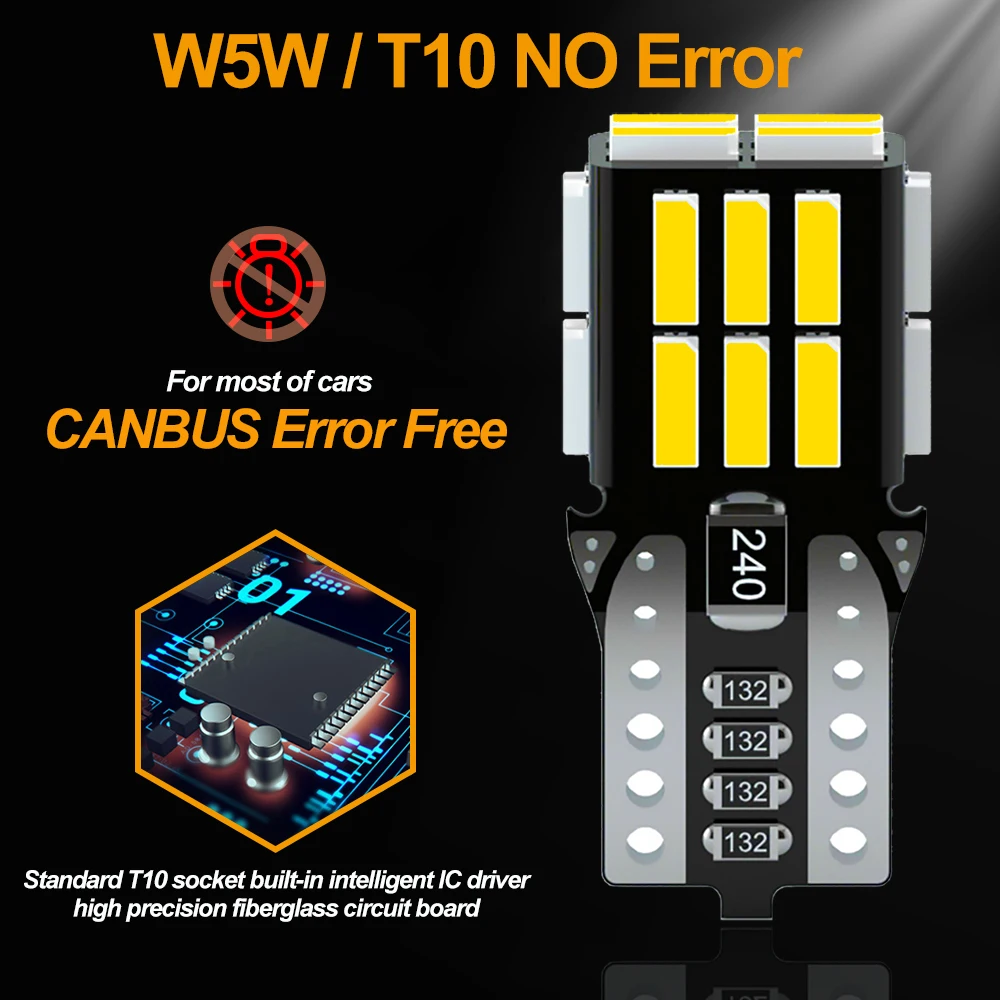 2/4 Pcs Car Interior Lights Bulb W5W T10 LED 4014 SMD Canbus Error Free 12V 194 168 Map Dome Parking Light Auto Signal Lamp LEDs