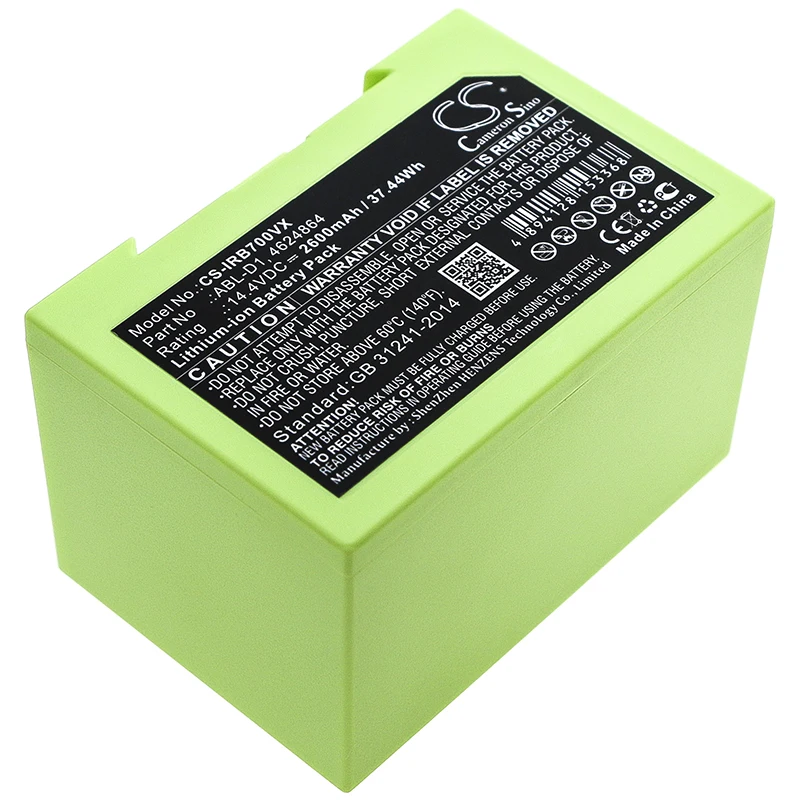 

Li-ion Vacuum Battery for iRobot, 14.4V, 2600mAh, Compatible Models: 5150, 7150, 7550, e5, e5150 e515020, e5152, e5154, e5158