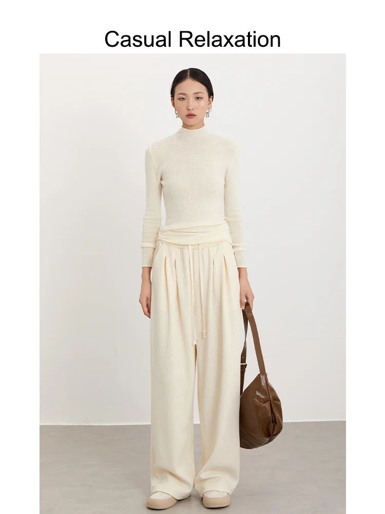 

Утепленные вельветовые повседневные брюки с высокой талией и широкими штанинами для женщин, весна-осень-зима, новые, стильные, удобные брюки