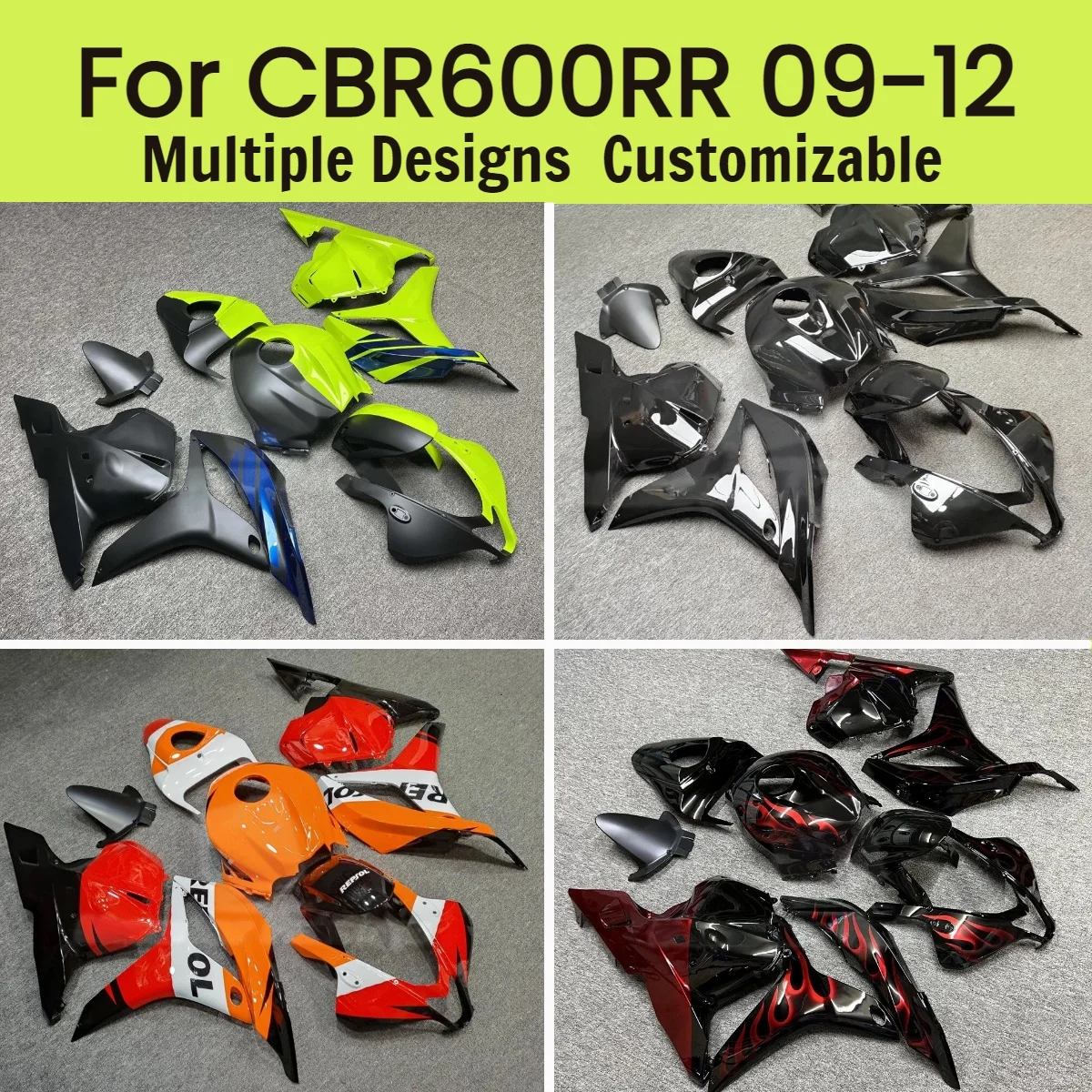 

Для Honda CBR 600RR 2009-2012: Комплект обтекателей из АБС-пластика для мотоцикла CBR600RR 09-12, изготовленный методом литья под давлением, на заказ