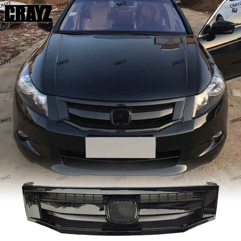 

For 2008 2009 2010 8th Gen Honda Accord 4Door Sedan Carbon Fiber Gloss Black Style Front Grille Car Assecories