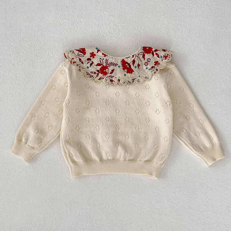 2024 nuovi vestiti per bambini autunnali neonate maglione a maniche lunghe Splicing Toddler Baby Girl Knitting Pullover top