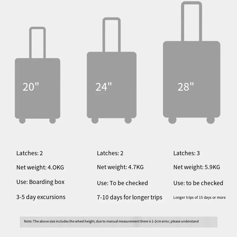 Valise à roulettes silencieuse en alliage d'aluminium, valise à roulettes robuste, bagage à main à verrouillage par mot de passe, conception intérieure à double fermeture, nouveau