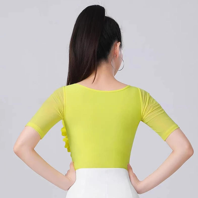 Tops de baile latino rosa, camisa de baile de vals Sexy, Ropa de baile de salón, mono, trajes de práctica de danza moderna para mujer 2025