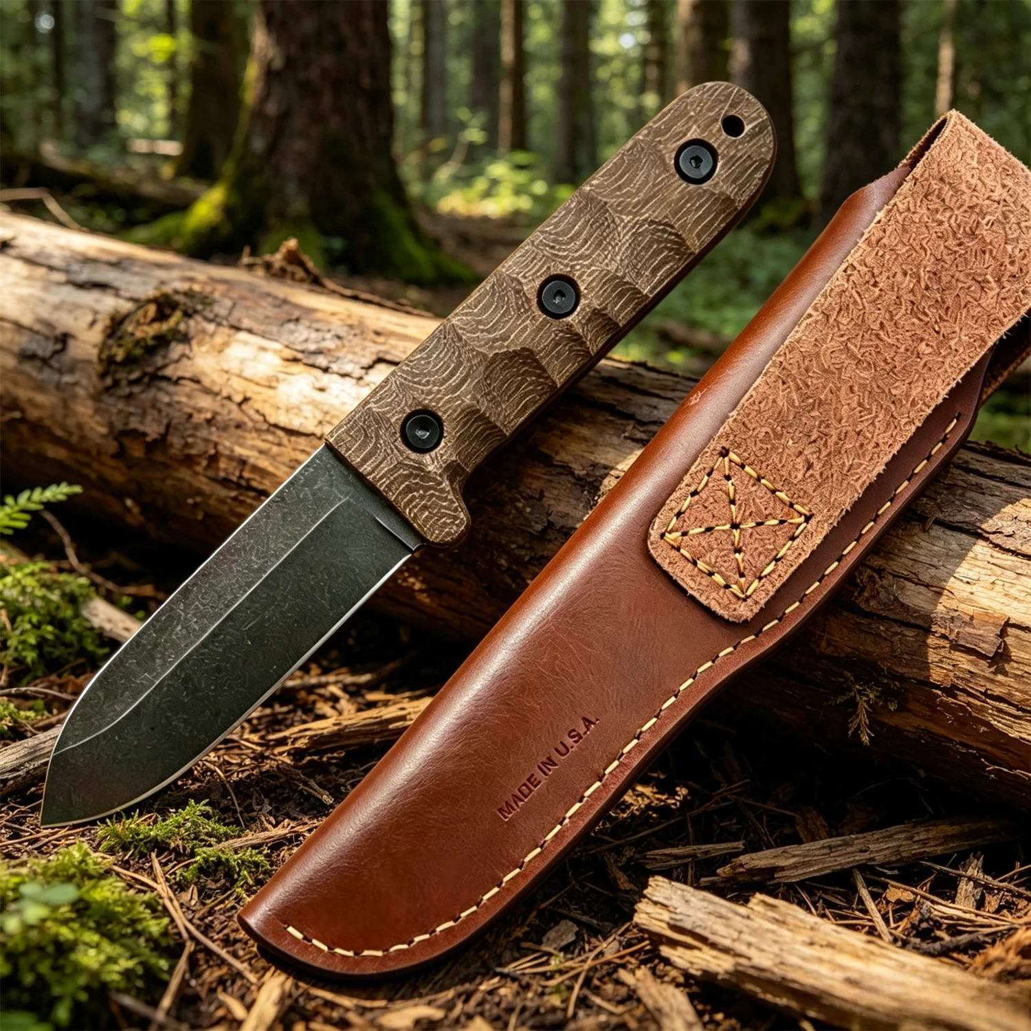 Men Gift PR4 Outdoor Fixed Blade Knife Durable D2 Blade Comfort Linen Grip with Genuine Leather Sheath for Outdoor Camping EDC