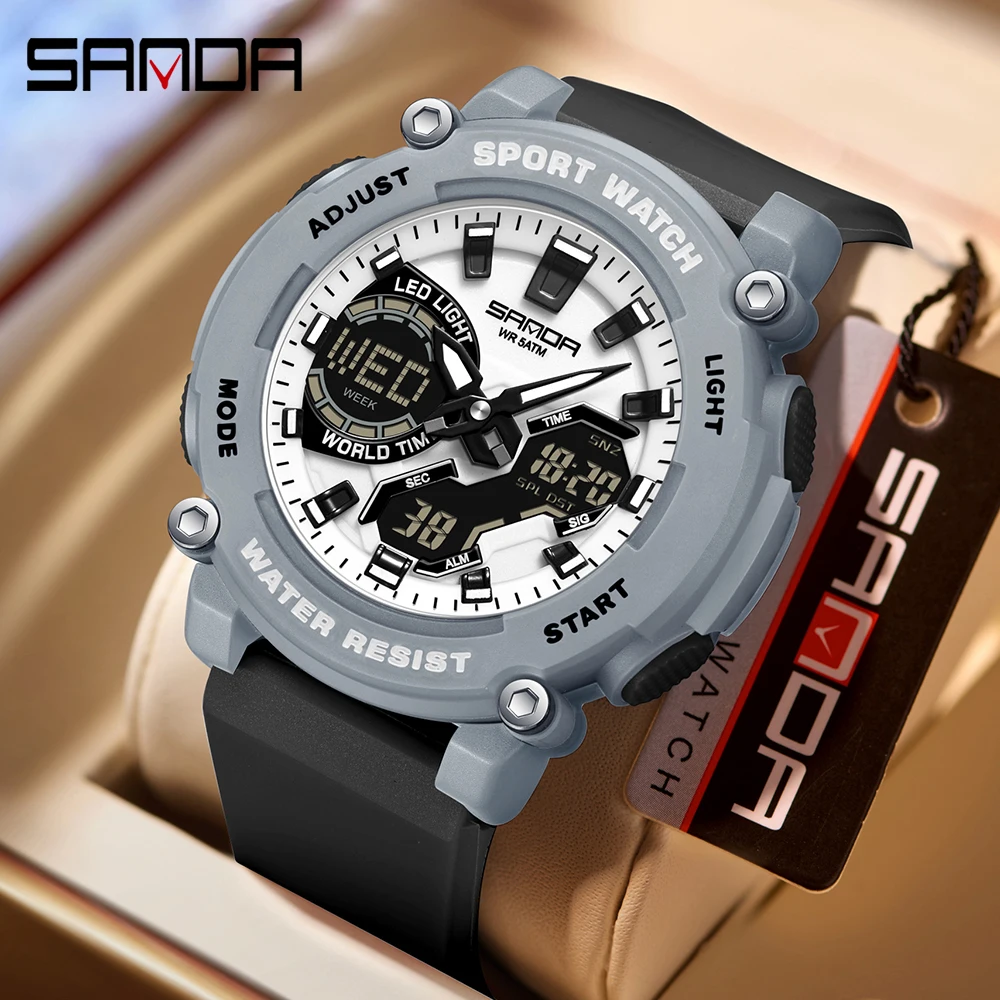 

SANDA 3374 New Business Men's Electronic Watch Calendar Countdown Alarm Clock Night Light Sports Student Men's Digital Watch