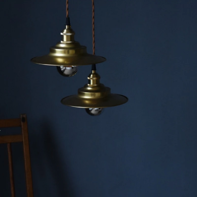 20CM Brass Pendant Lights for Dinning Living room Loft Industrial kitchen pendant lighting with copper Lampshade fabric wire