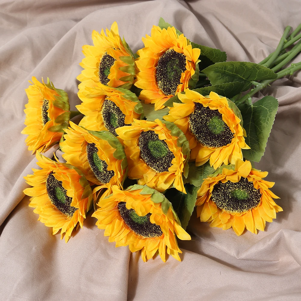 Artificial Sunflower Bouquet Silk Sunflower Fake Flower DIY Wedding Bouquet Decoration Arrangement Party Home Decor Gift