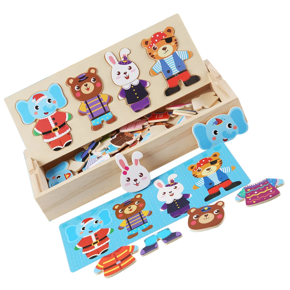 Girl Toys Animal Dress up Cartoon Wood Puzzle Gift Simple Wooden Puzzles Educational For Toddler Child