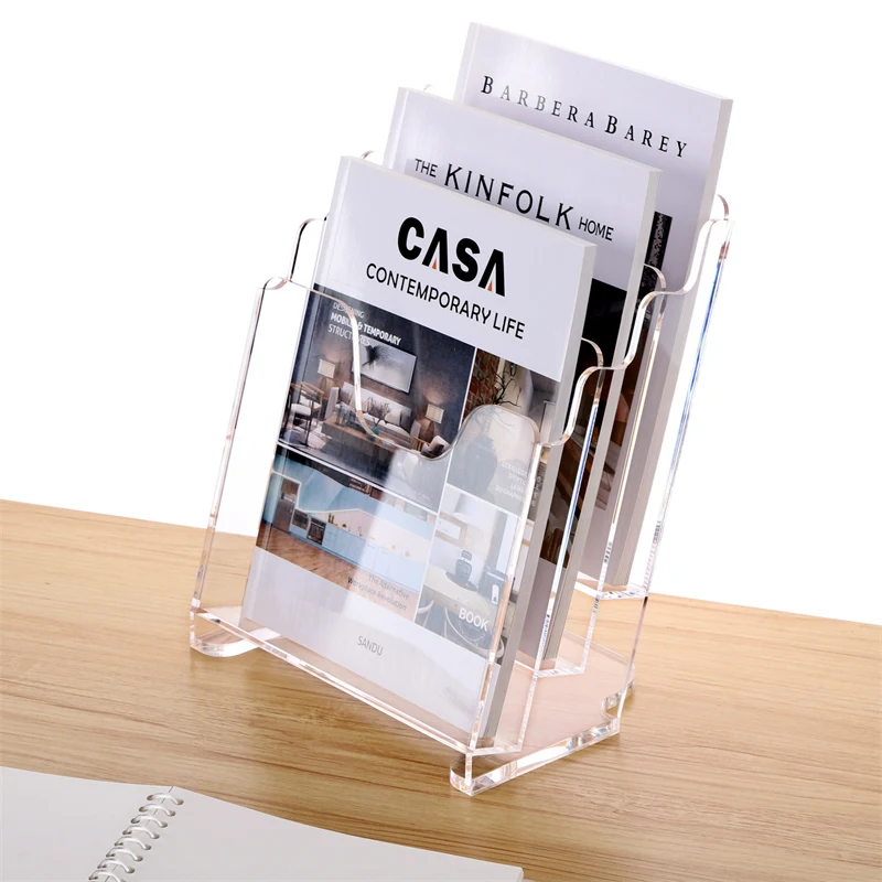 Crystal Glass Bookend  A4 Book Step Display Stand Slanted Desktop Organizer with Multiple Slots  Magazine Exhibition Rack