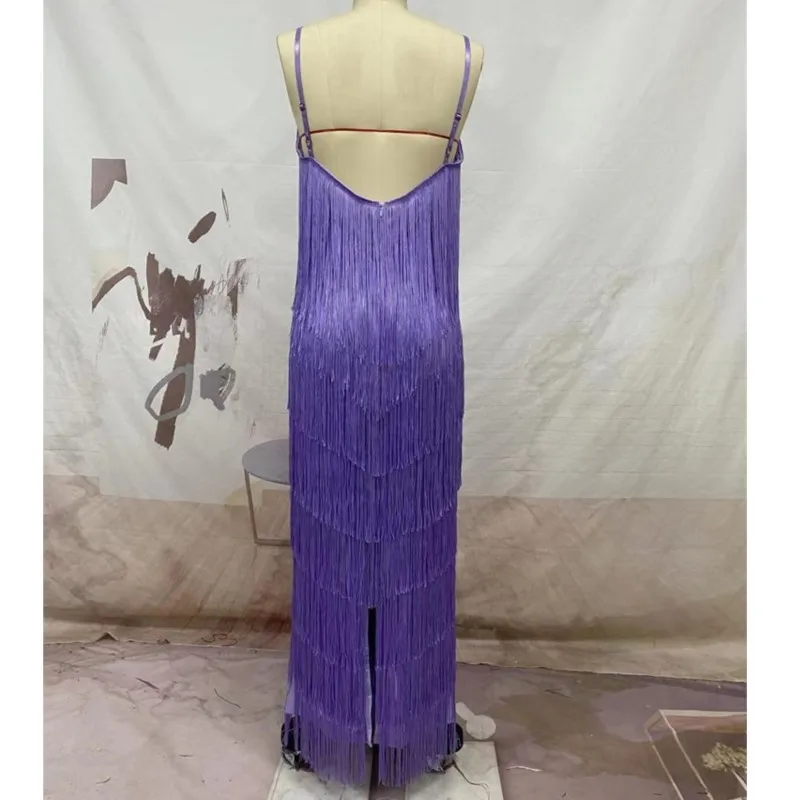 สตรี Fringe พู่ Backless Sleeveless Elegant Bodycon ชุดสายคล้องปาเก็ตตี้สำหรับ Dance ค็อกเทลไนท์คลับ