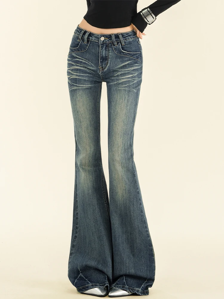 

2025 Autumn Winter Women Vintage Dark Academia Low Rise Flared Denim Pants Bell Bottom Y2k Baggy Bootcut Jeans Kpop 2000s New In