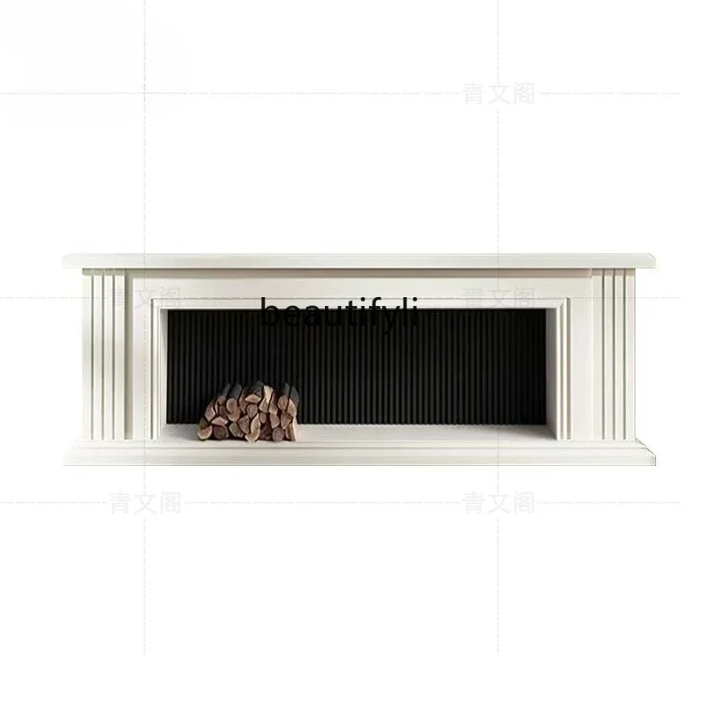 

Light Luxury Solid Wood Grille Fireplace TV Cabinet Living Room Simple Curio Cabinet Background Wall Storage Cabinet