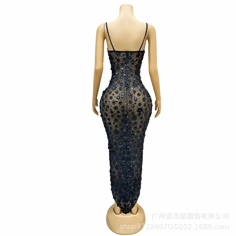 مثير أسود الحمالات الخصر قرصة زهرة سوداء فساتين راقية أسود عصري المنصة شركة الاجتماع السنوي مساء رداء دي ماري