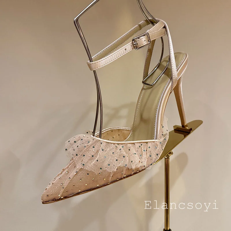 summer 2026 women's lace-trimmed pointed-toe high-heeled sandals are suitable for office work commuting and social gatherings
