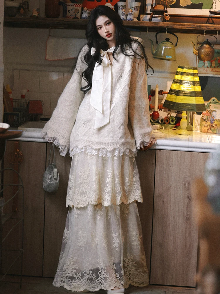 

AZure Versatile Commute Lace Semi-skirt Layering Base Layering Tool Outerwear Me Long Skirt Double Layer Skirt