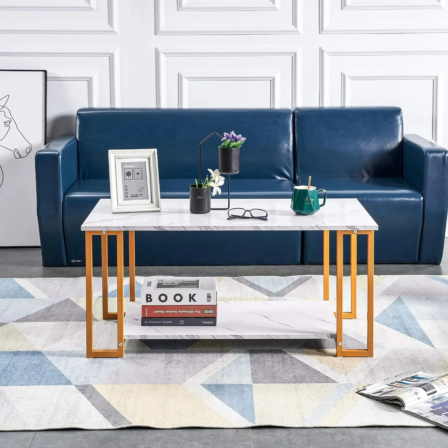 Coffee Table, 2 Layers 1.5cm Thick Marble Rectangle 39.37