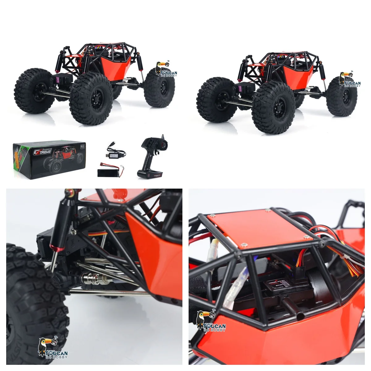 

US Stock Toys 1/10 Scale RC Climbing Car 4*4 Remoted Rock Crawler Off-road Vehicles Electric Truck with Battery USB Charging