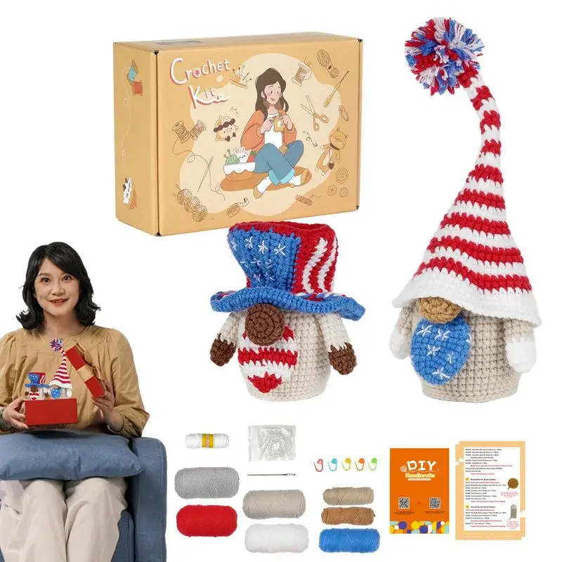 Crochet Starter Kit Gnome Knitting Crochet Kit Step-By-Step Starter Kit Portable Crochet Set With Yarn Beginner Crochet Supplies