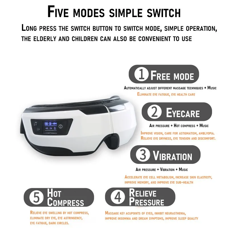 Smart Portable Vibration Eye Massager Airbag Compress Eye Care Tool Bluetooth Music Eye Massage Eye Relax Fatigue Sleepping Mask view 4