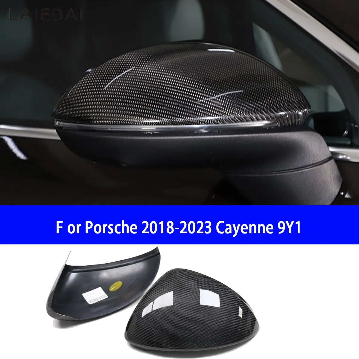 Carcasa de espejo retrovisor de fibra de carbono, adhesivo para instalación de conducción izquierda, adecuado para Porsche 2018-2023 Cayenne 9Y1