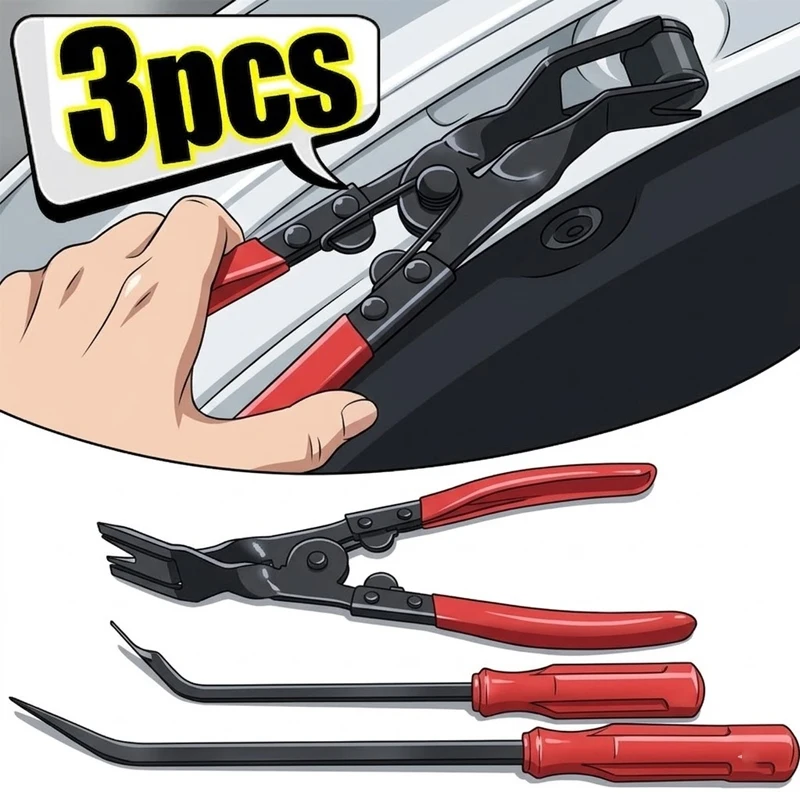 

3Pcs Car Trim Removal Tool Set Auto Door Panel Clip Pliers Fastener Remover Plastic Rivet Puller Bumper Auto Interior Repair Kit