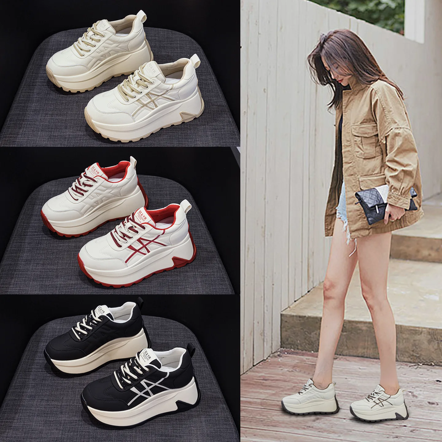 

Повседневные модные женские туфли на танкетке для осени 2025 года, увеличивающие рост, для отдыха, маленькие размеры