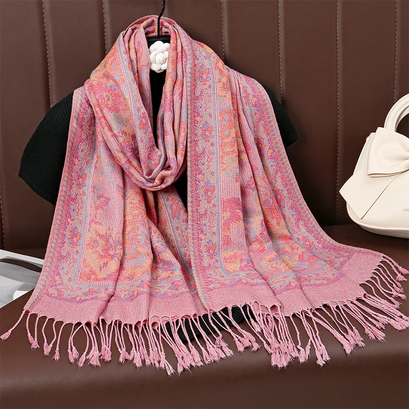 Nuevo chal cálido bufanda de invierno Hijab mujer estampado Paisley Cachemira Pashmina envoltura gruesa cabeza cuello Foulard lujo 2024 manta Echarp