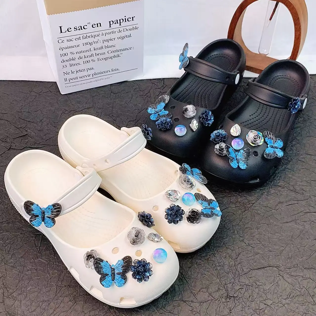 Fashion Shoe Accessories Korean Style New Models Suitable for Clogs, Starry Sky Blue Butterfly Set, Mary Jane Shoes, Ballet Clog Accessories