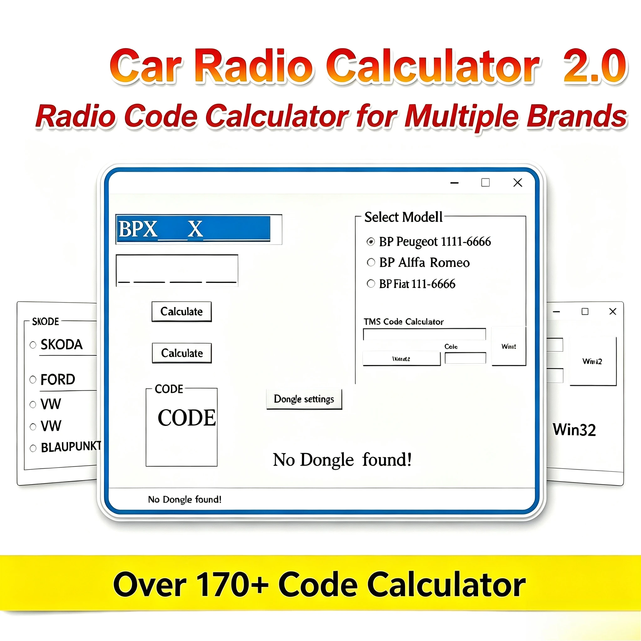 Car Radio Code Calculator V.2.0 Unlock Car Radio Code Car Stereo/Radio Code/Recode/Decode CD Over 170pcs Code for VW/Ford/Becker