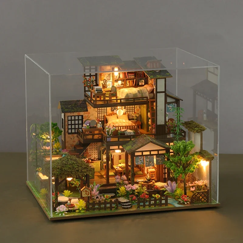 NEW DIY Wooden Doll House Bamboo Spring Courtyard Casa Miniature Building Kits Dollhouse With Furniture Big Villa Girls Gifts