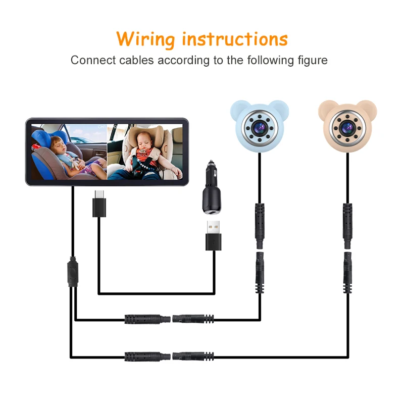 New 6.86inch IPS Video Baby Monitor Night Vision Rear View Mirror  Baby Nanny Security  2 Camera Baby Monitor Kits