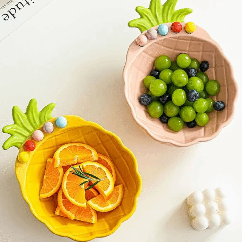 Pineapple Fruit Serving Plate Reusable Cream-Style Salad Dessert Bowl Creative Cartoon Ceramic Fruit Bowl Desktop Decoration