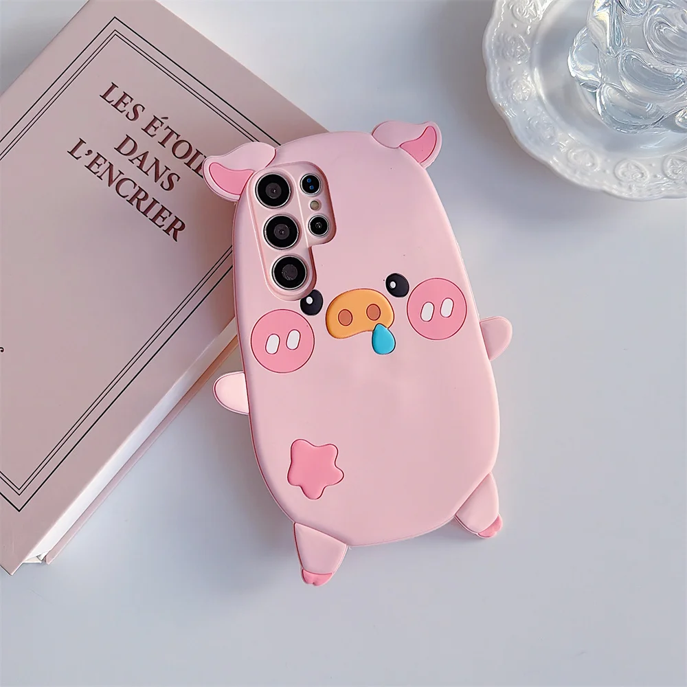 

Playful Cute Funny 3D Pink Drooling Pig Phone Case for S26 Ultra Soft Silicone Cover for SamSung Galaxy S25 S24 S23 A57 A56