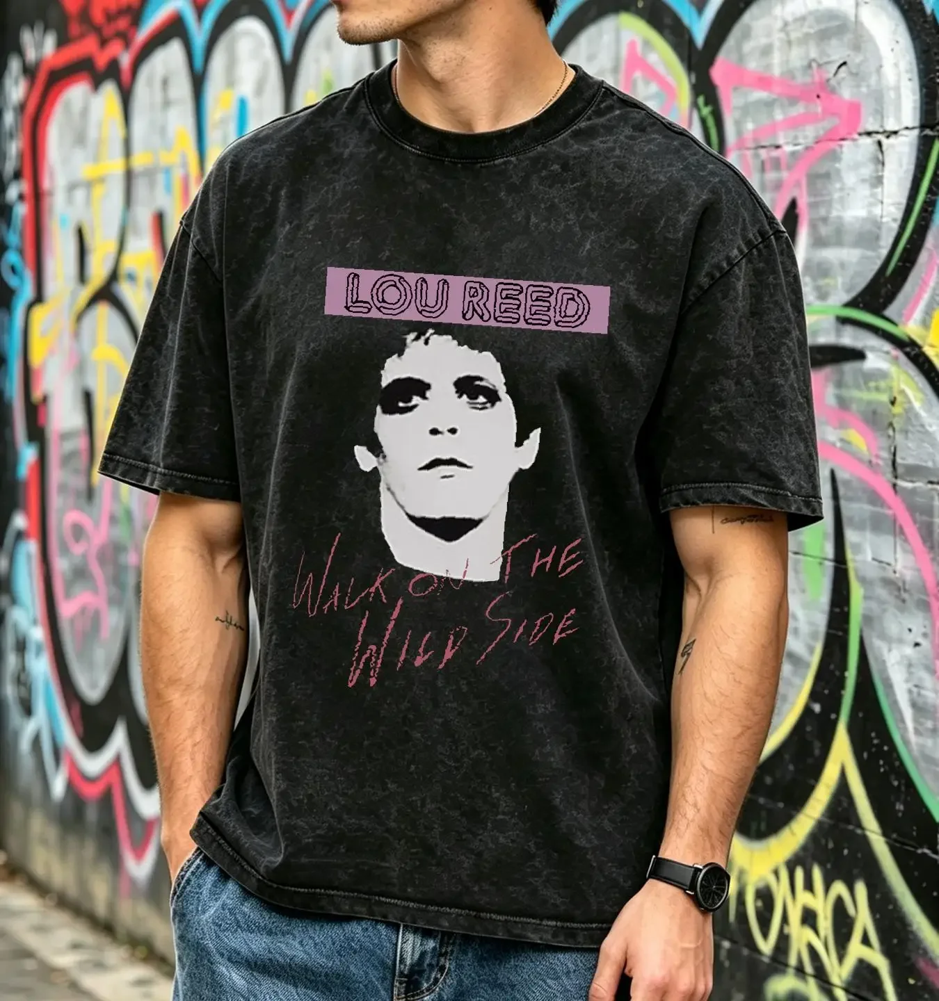 washed T Shirt Lou Reed Walk On The Wild Side vintage Washed fashion Versatile designer clothes Comfortable Casual graphic