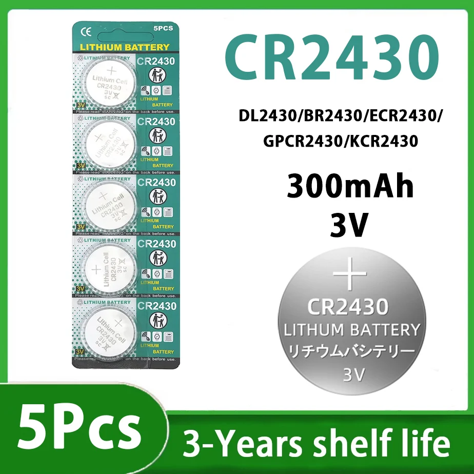 5-100Pcs CR2430 3V Lithium Button Battery 385mAh High Capacity Coin Cell For Calculator Watch Toy DL2430 BR2430