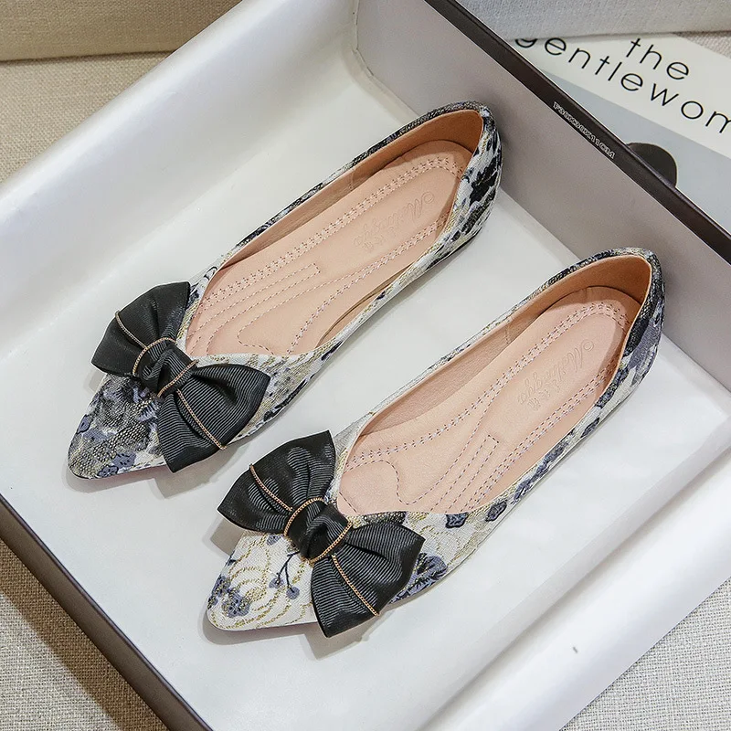 

Big Size 33-43 Women Girls Flats Low Heel Bowknot Pumps Office Lady Shoes Slip on Female Boat Shoes Ballet Flats National Style