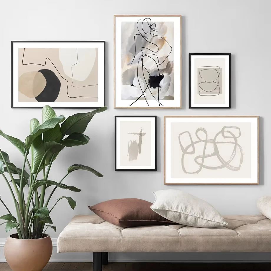 Abstract Posters And Prints Line Woman Geometry Wall Art Mural Beige Modern Canvas Painting Home Decor Pictures For Living Room
