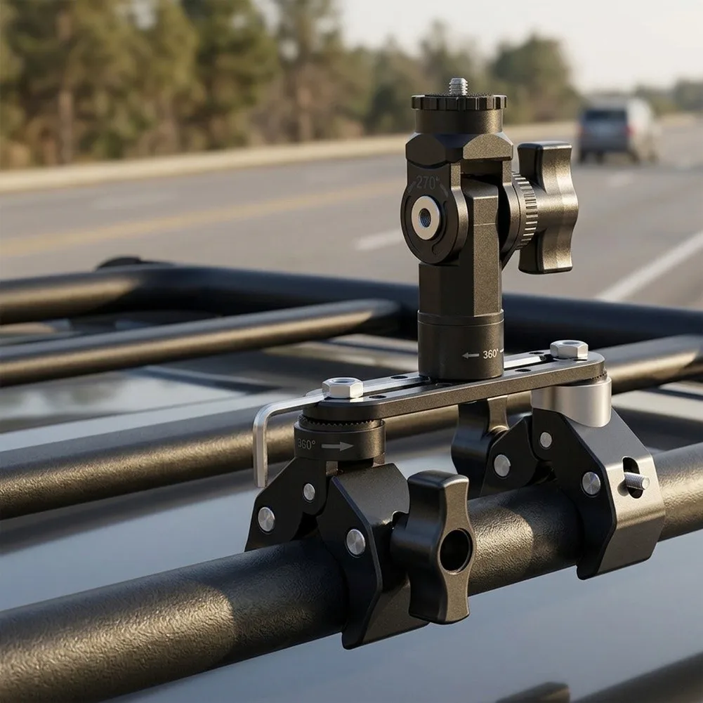1Pc Dual Clamp Adjustable Aluminum Mount Bracket 270 Degree For Starlink V5 X Dish Rail Roof Rack RV Ladder Pole