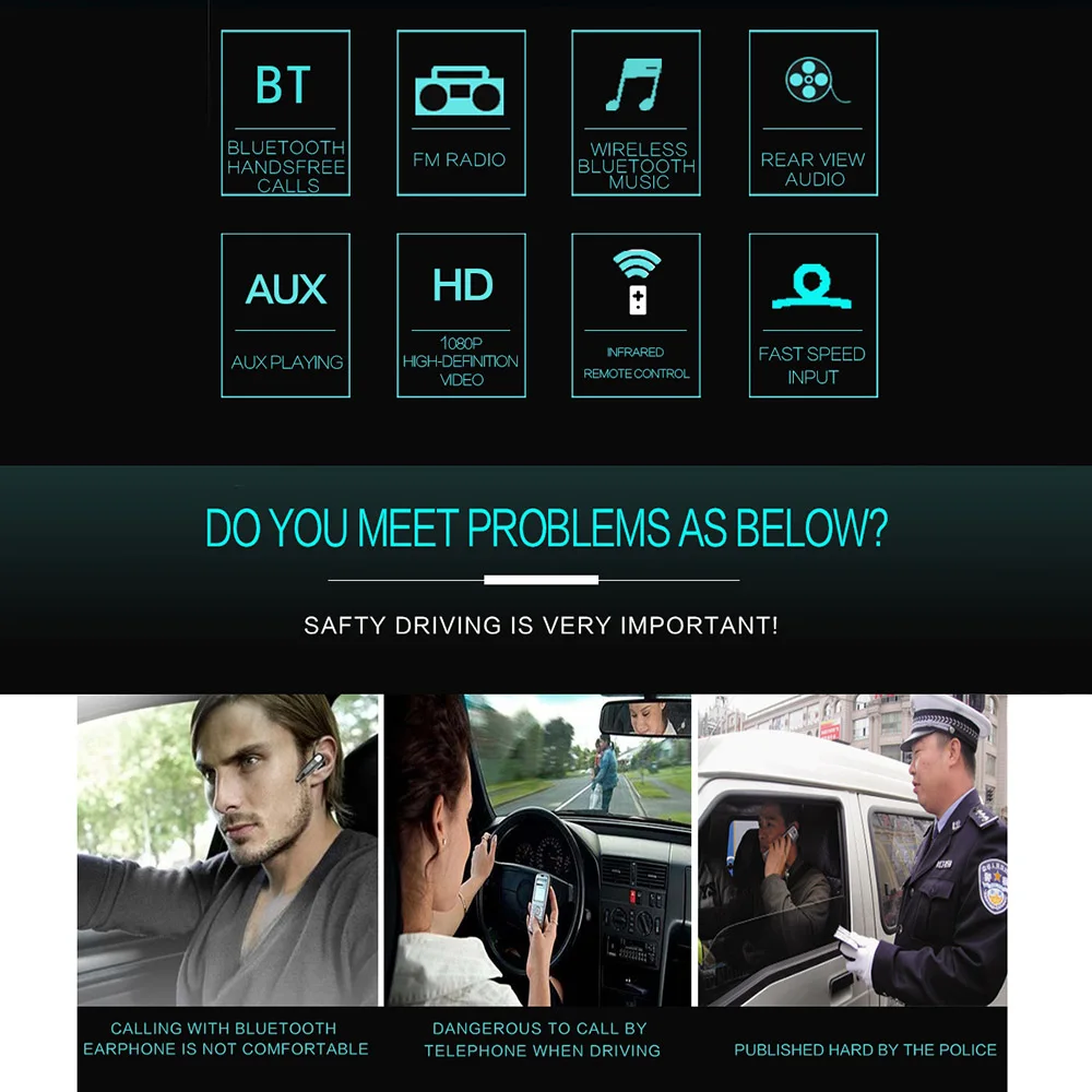 Podofo 1DIN 7-Zoll Autoradio mit ausfahrbarem Touchscreen, Bluetooth, Multimedia-Player, FM, USB, AUX, Audio – Detail 2