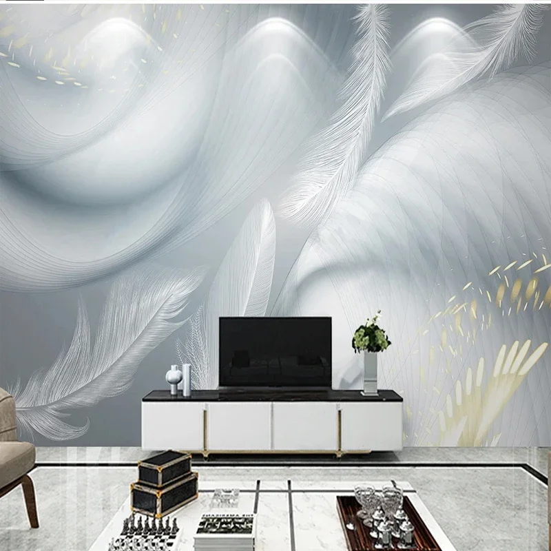 

Custom Wallpaper Nordic Light Luxury Abstract White Feathers Murals Living Room Bedroom Art Wall Cloth Waterproof Wall Covering