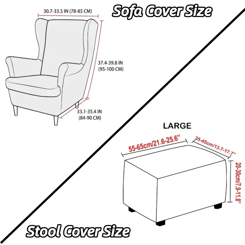 Polar Fleece Wing Chair Cover Anti-dirty Armchair Covers Non-slip Single Sofa Slipcovers with Seat Cushion Cover Ottoman Covers