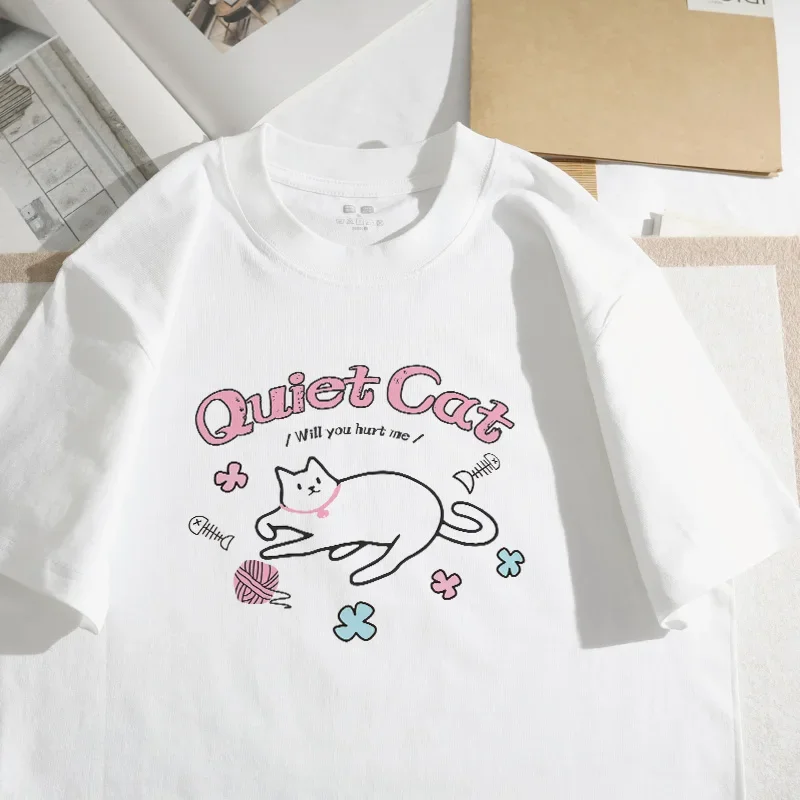 American Retro Cartoon Cat t-shirt For Men Women Short Sleeved Summer Loose Fitting Student Pure Cotton Couple Half Sleeved Top