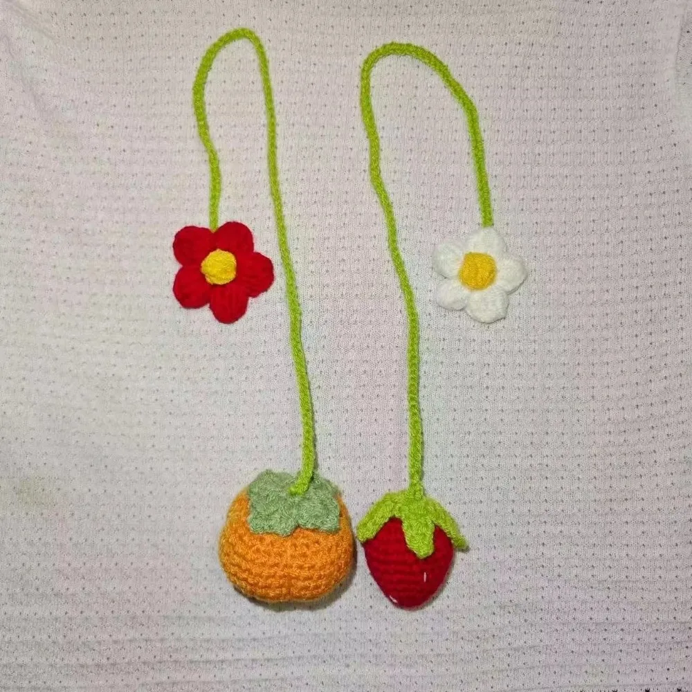 Wool Woven Crochet Curtain Tie Back Handmade Strawberry/Sunflower Hand Knitted Flower Bookmark Floral Design Cute